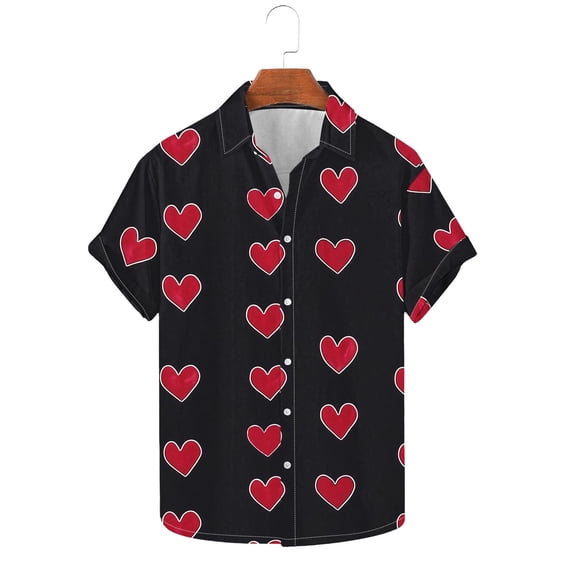 hotojiny Summer Men's Shirts Casual Button Down Short Sleeve T-Shirts Valentine's Day Outfit Fashion Printed Boho Beach Top M-4XL