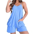 thumbnail image 1 of hotojiny Summer Romper for Women Casual Sleeveless Spaghetti Straps Loose Shorts Jumpsuits Comfy V Neck One Piece Outfit, 1 of 6