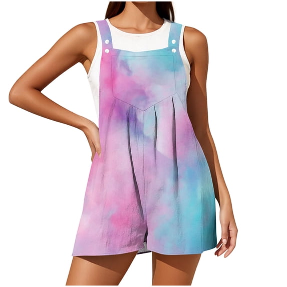 hotojiny Summer Rompers for Women Gradient Overall Shorts for Beach Vacation Casual Sleeveless Wide Leg Short Jumpsuit with Pocket