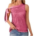 thumbnail image 1 of hotojiny Summer Sequin Tops for Women Sparkle Glitter One-Shoulder Sleeveless Party Clubwear Cute Bow Casual Shirts Outfit, 1 of 5