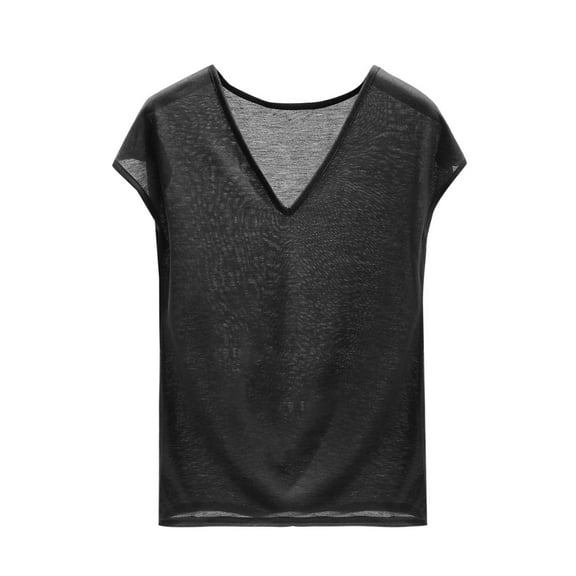 hotojiny Summer Tops for Women Breathable Cap Sleeve V Neck Loose Fit Tshirt Soft Comfy Casual Pajama Shirt Tunic Blouse