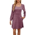 thumbnail image 1 of hotojiny Sweater Dress for Women Casual Long Sleeve Knitted Dress with Pockets Lounge Square Neck Fashion Dress, 1 of 5