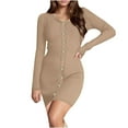 thumbnail image 1 of hotojiny Sweater Dress for Women Trendy Elegant Cocktail Party Pencil Dress Knitted Long Sleeve Bodycon Mini Dress, 1 of 7