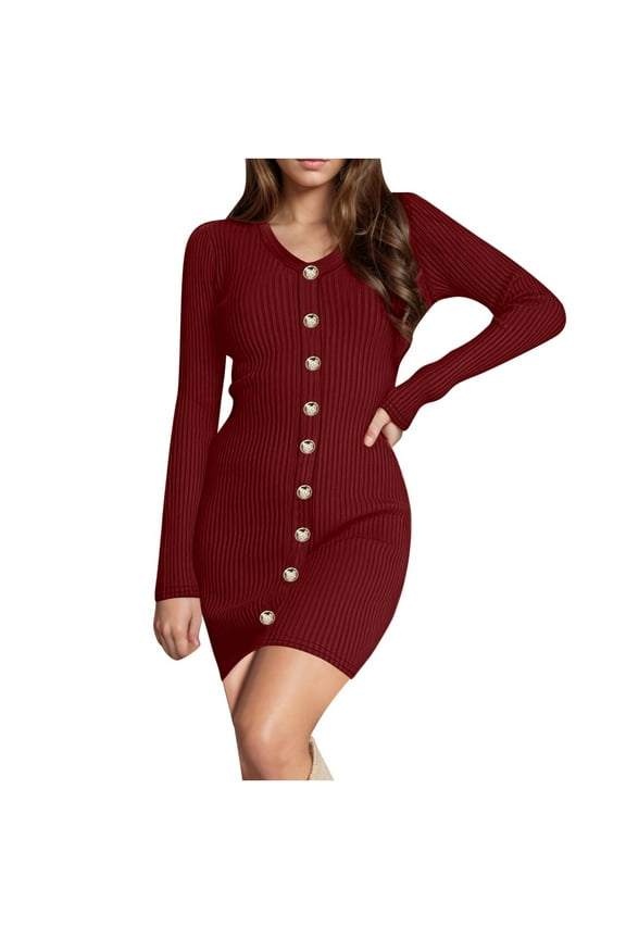 Sweater Dress for Women Trendy Elegant Cocktail Party Pencil Dress Knitted Long Sleeve Bodycon Mini Dress