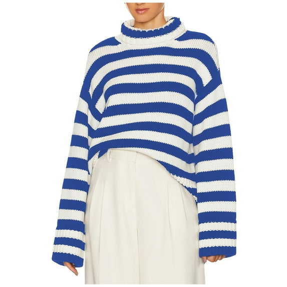 hotojiny Sweaters for Women 2024 Fashion Trendy Long Sleeve Turtleneck Pullover Striped Knit Sweater Tops 2024