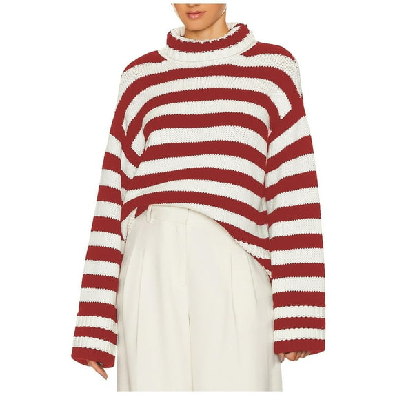hotojiny Sweaters for Women Fashion Trendy Long Sleeve Turtleneck Pullover Striped Knit Sweater Tops