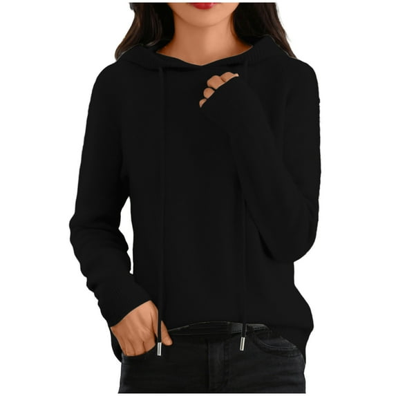 hotojiny Sweaters for Women Causal Soft Solid Color Hooded Sweater Lightweight Knit Long Sleeve Warm Fall Tops S-XXL