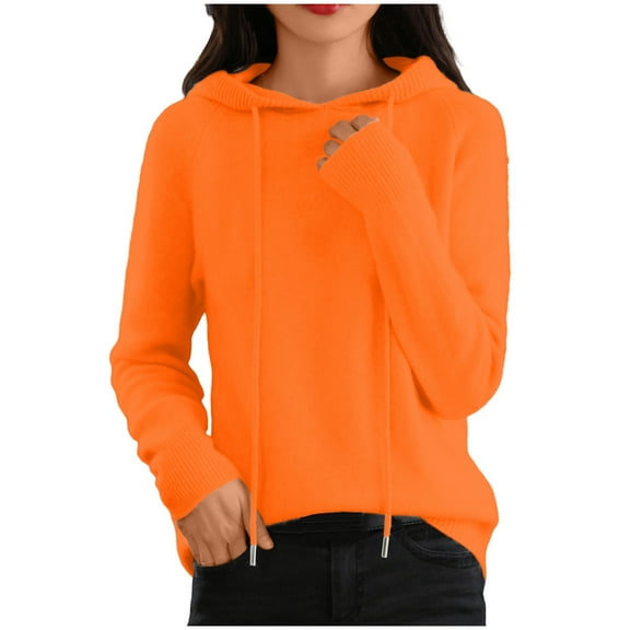 hotojiny Sweaters for Women Causal Soft Solid Color Hooded Sweater Lightweight Knit Long Sleeve Warm Fall Tops S-XXL