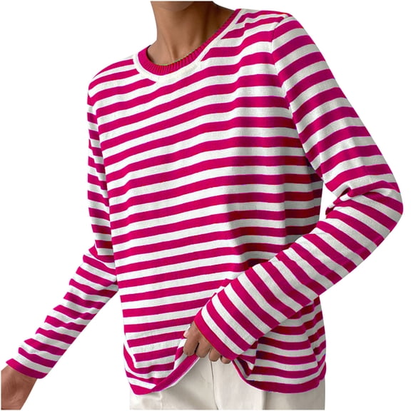hotojiny Sweaters for Women Lightweight Striped Knit Pullover Tops Long Sleeve Shirts Crewneck Fashion Clothing Fall Outfits