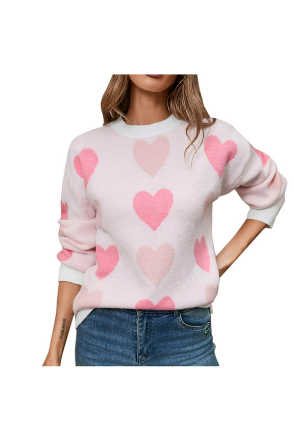 Sweaters for Women Long Sleeve Crewneck Pullover Tunic Tops Fall Winter Printed Casual Knit Sweaters