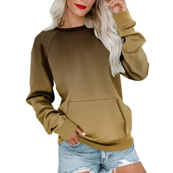 hotojiny Sweatshirt for Women Fall Fashion Long Sleeve Crew Neck Pullover Tops Casual Loose Sweatshirts with Pocket