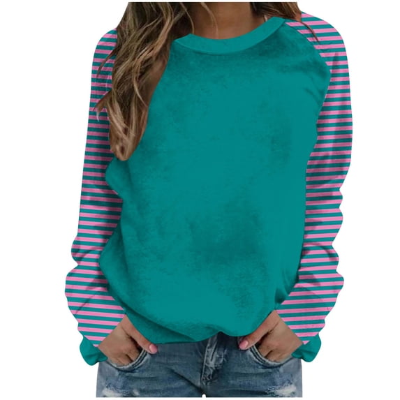 hotojiny Sweatshirt for Women Long Sleeve Crew Neck Casual Pullover Tops Fall Fashion Color Block Loose Sweatshirts
