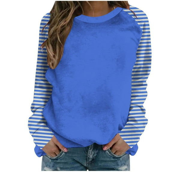 hotojiny Sweatshirt for Women Long Sleeve Crew Neck Casual Pullover Tops Fall Fashion Color Block Loose Sweatshirts