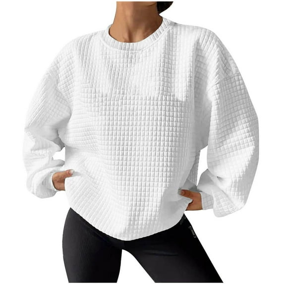 hotojiny Sweatshirts for Women Casual Crew Neck Knit Pullover Tops Long Sleeve Loose Lightweight Sweatshirt