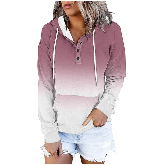 hotojiny Sweatshirts for Women Long Sleeve Casual Hoodies Button Collar Drawstring Pullover Tops with Pocket