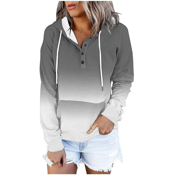 hotojiny Sweatshirts for Women Long Sleeve Casual Hoodies Button Collar Drawstring Pullover Tops with Pocket