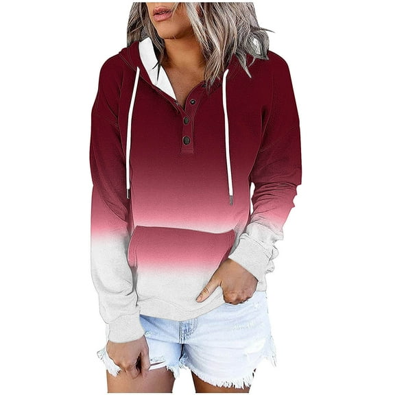 hotojiny Sweatshirts for Women Long Sleeve Casual Hoodies Button Collar Drawstring Pullover Tops with Pocket