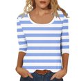thumbnail image 1 of hotojiny T Shirts for Women Spring Fashion Striped Crew Neck Casual Tops Summer Soft 3/4 Sleeve Loose Tees Clothes, 1 of 7