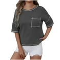 thumbnail image 1 of hotojiny T Shirts for Women Casual Crew Neck Color Block Tunic Tops Loose Half Sleeve Basic Summer Clothes with Pocket, 1 of 6