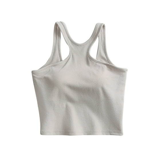 hotojiny Tank Tops for Women Crew Neck Sleeveless Crop Tops Fashion Low Back Going out Clothes Beach Vaction Shirts with Built in Bra