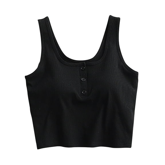 hotojiny Tank Tops for Women Summer Cute Sleeveless Henley Shirts Solid Cropped Basic Tees with Built in Bra Beach Vacation Clothes