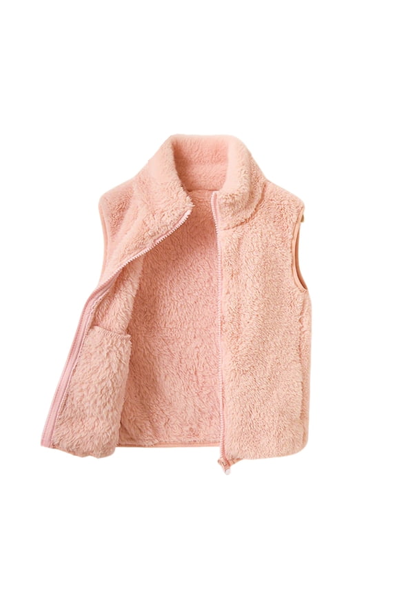 Teens Girls Sherpa Fleece Vest Unisex Kids Clothes Warm Fuzzy Full Zip Sleeveless Jacket Stand Collar Soft Cozy Outerwear 1-13 T
