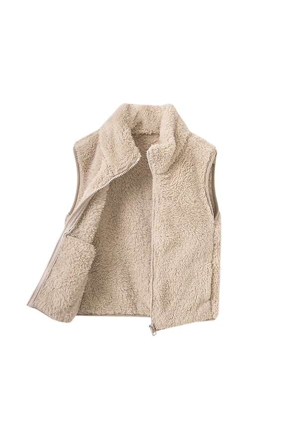 Teens Girls Sherpa Fleece Vest Unisex Kids Clothes Warm Fuzzy Full Zip Sleeveless Jacket Stand Collar Soft Cozy Outerwear 1-13 T