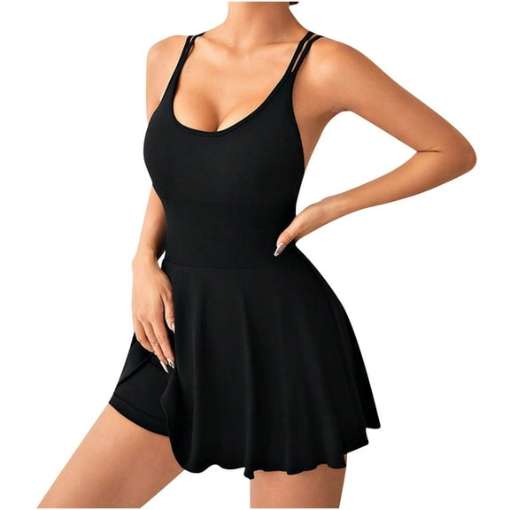 hotojiny Tennis Dress Golf Dress for Women with Shorts Casual Sleeveless Backless Pleated Dress Trendy Summer Workout Dress