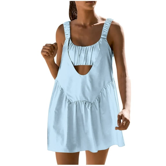 hotojiny Tennis Dress for Women Sleeveless Hollow Out Backless Athletic Mini Dress with Built in Bra and Shorts
