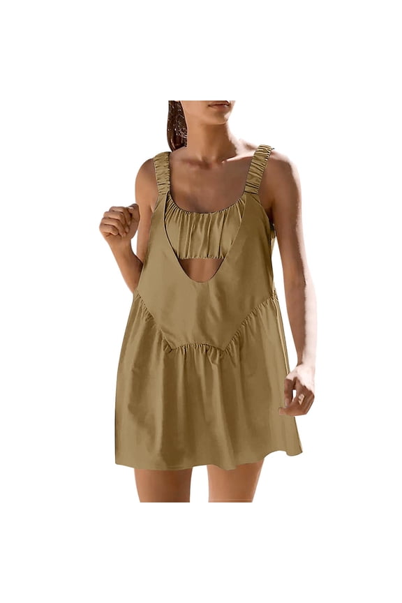 Tennis Dress for Women Sleeveless Hollow Out Backless Athletic Mini Dress with Built in Bra and Shorts