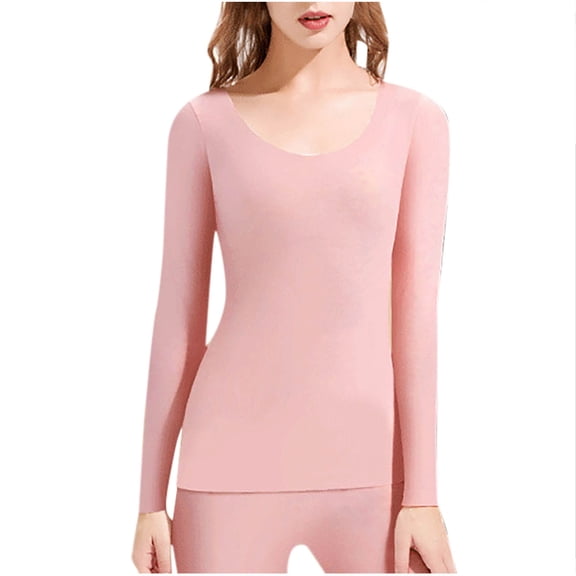 hotojiny Thermal Long Sleeve Shirts for Women Crewneck Fleece Lined Soft Underwear Lightweight Slim Warm Undershirts