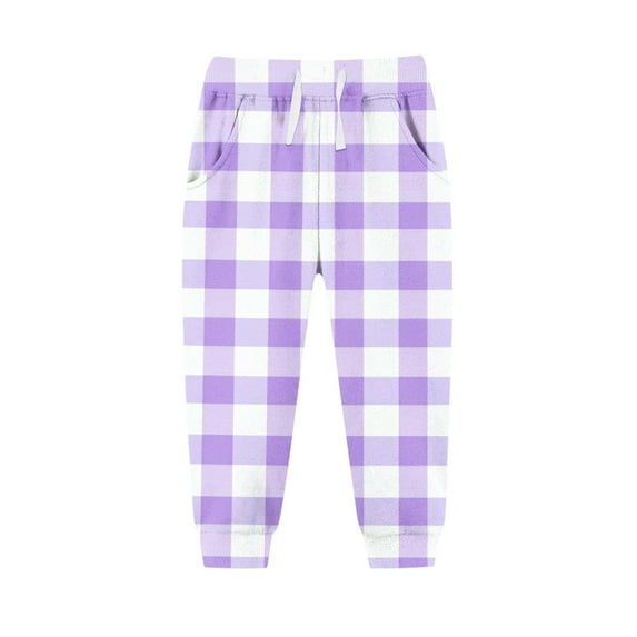 hotojiny Toddler Baby Boy Girl Plaid Pants Elastic Waist Casual Drawstring Trousers Unisex Kids Pull on Spring Clothes 2-13 Y