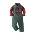 thumbnail image 1 of hotojiny Toddler Boys 3 Piece Plaid Outfit Long Sleeve Button down Shirt Adjustable Suspender Pants with Bow Tie Set Kids Christmas(Red,4-5 Years), 1 of 7