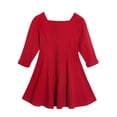 thumbnail image 1 of hotojiny Toddler Girl Fall Dress Little Kids Long Sleeve Solid Dresses Elegant Square Neck A-Line Dresses(Red,3-4 Years), 1 of 6