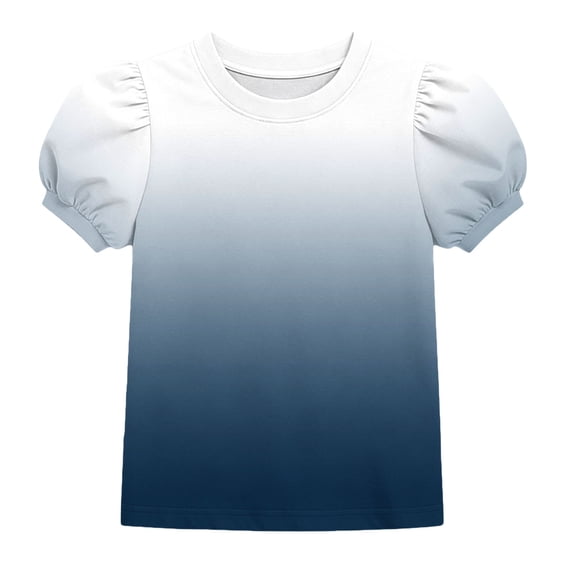 hotojiny Toddler Girl Shirts Trendy Gradient Short Sleeves Summer T-Shirts Children Basic Crewneck Tees Baby Tops Size 4-15 Y