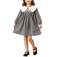 thumbnail image 1 of hotojiny Toddler Girls Gingham Dress Checkered Long Sleeve A-Line Plaid Dress Cute Crew Neck Collared Kids Flowy Dress(Black,4-5 Years), 1 of 7