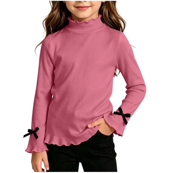 hotojiny Toddler Girls Mock Turtleneck Shirts Kids Long Sleeve Thermal T-Shirt Soft Basic Pullover Cute Tops(Pink,1-2 Years)