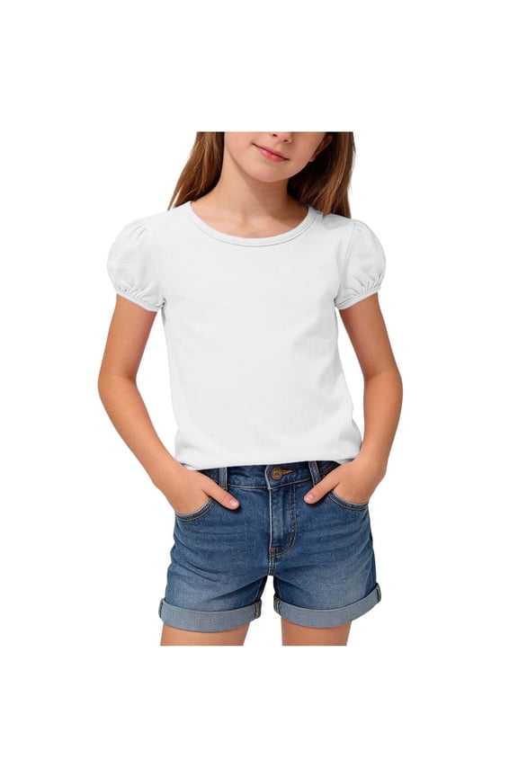 Toddler Girls Short Sleeve T-Shirts Solid Color Crewneck Basic Tees Children Clothes Casual Tee for Baby Infant 1-15 Y