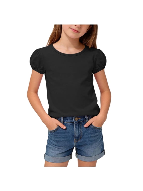 Toddler Girls Short Sleeve T-Shirts Solid Color Crewneck Basic Tees Children Clothes Casual Tee for Baby Infant 1-15 Y