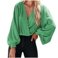 thumbnail image 1 of hotojiny Tops for Women Casual Loose Lantern Sleeve V Neck Blouses Dressy Breathable Shirts Trendy Tees, 1 of 7