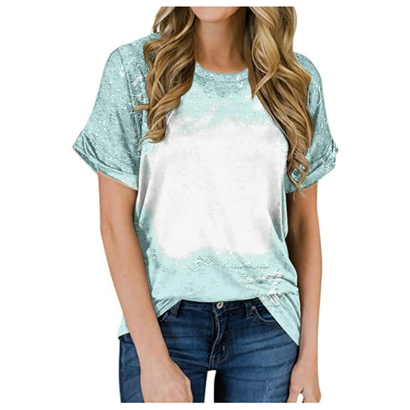hotojiny Tops for Women Trendy Tie Dye Loose Fit Short Sleeve Casual Shirt Oversized Crew Neck Tunic Tee Streetwear