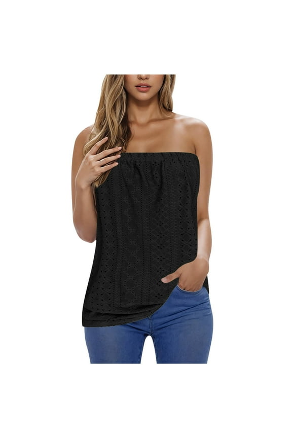 Tube Tops for Women 2025 Summer Beach Hollow out Sleeveless Strapless Bandeau Shirts Fashion Solid Vaction Clothes