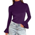 thumbnail image 1 of hotojiny Turtleneck Tops for Women Ruffle Long Sleeve Velvet Blouses Work Shirts Basic Fashion Going out Clothes Spring Outfit, 1 of 7