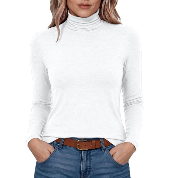 hotojiny Turtleneck Tops for Women Stretchy Long Sleeve Base Layer Fall Winter Warm Thermal Undershirt(White,X-Small)