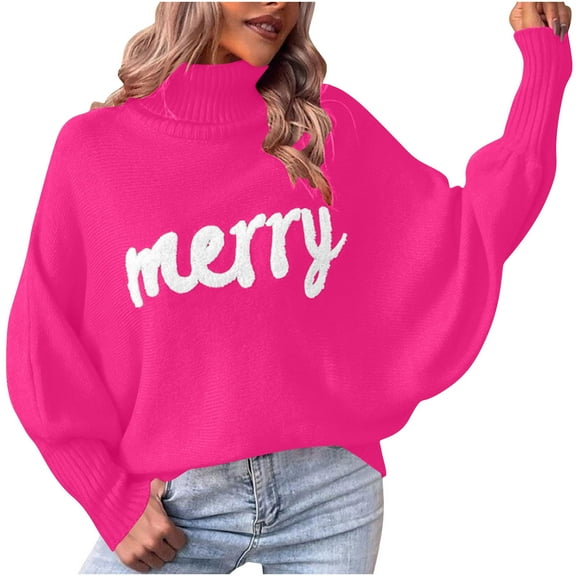 hotojiny Ugly Sweaters for Women Merry Christmas Oversized Turtleneck Sweaters Long Sleeve Knit Pullover Tops Winter Streetwear