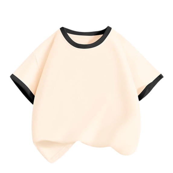 hotojiny Unisex Baby Crew Neck T-Shirt Cotton Color Block Short Sleeve Top Toddler Boys Girls Tees Teen Clothes 3-14 T