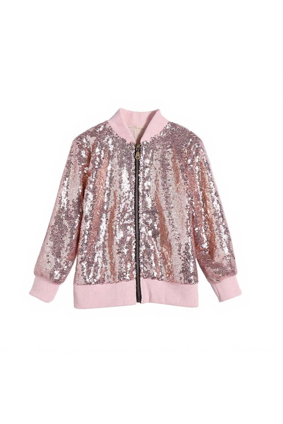 Unisex Girls Sequin Jacket Lightweight Glitter Sparkle Long Sleeve Zipper Jackets for Kid Birthday Clothes 2-9 Years