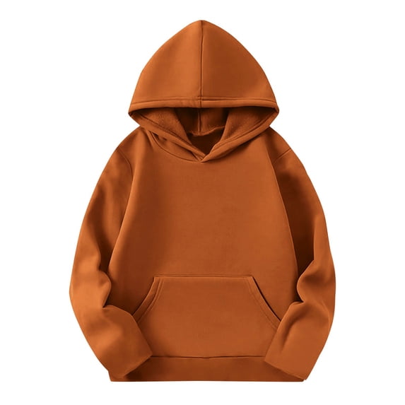 hotojiny Unisex Kids Plain Hooded Sweatshirt Boys Girls Long Sleeve Pullover Tops Fall Loose Fit Casual Hoodies with Pockets(Coffee aa1,7-8 Years)