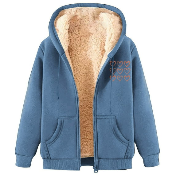 hotojiny Valentine's Day Jacket for Women Winter Warm Fleece Lined Hoodies Oversized Zipper Outerwear Sweatshirts Coats