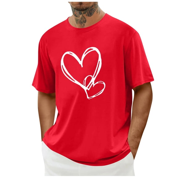 hotojiny Valentine's Day Shirt Men Stylish Printed T-Shirts Summer Crew Neck Short Sleeve Casual Tops Valentine Tees